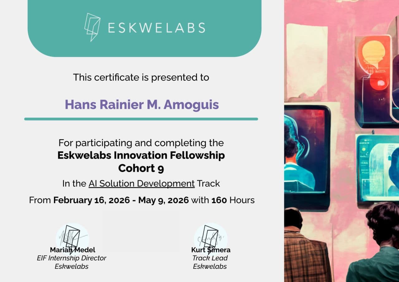 Eskwelabs AI Solution Development Track — issued by Eskwelabs, May 9, 2026