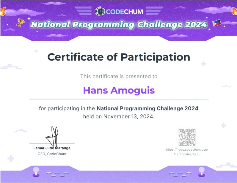 National Programming Challenge 2024 — certificate artifact
