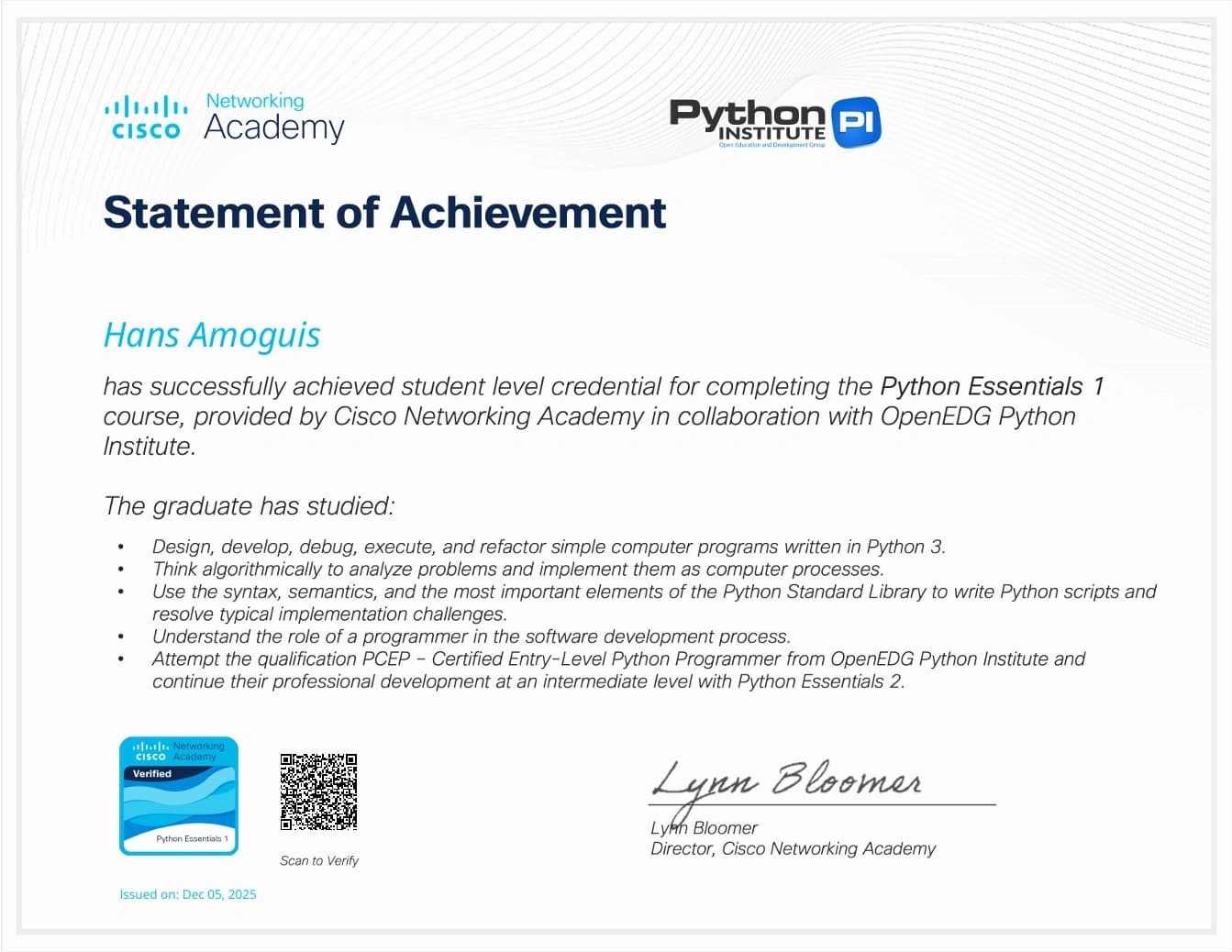 Python Essentials 1 — certificate artifact