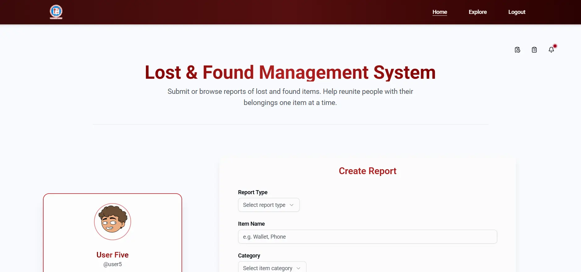 Lost and Found Management System — screenshot 1