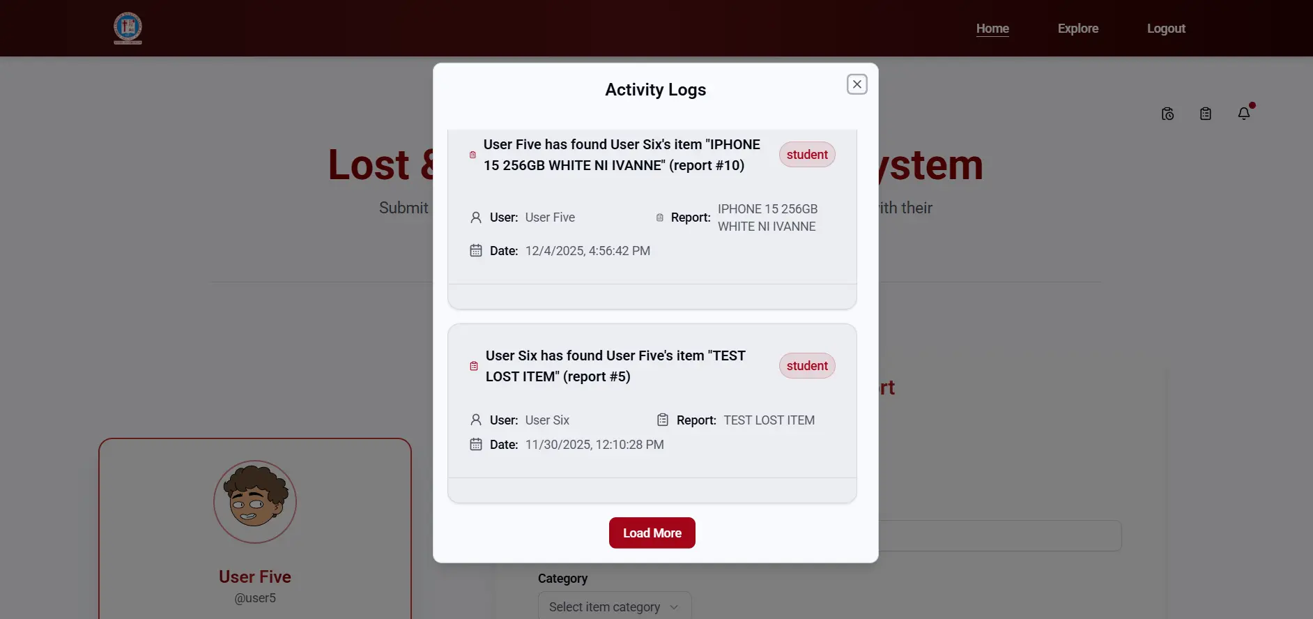 Lost and Found Management System — screenshot 2